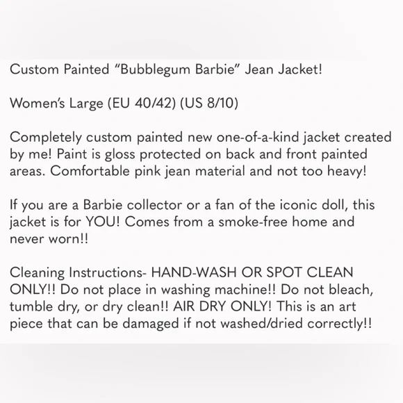 Custom Painted Barbie Pink Jacket! Women’s Large - Picture 5 of 5